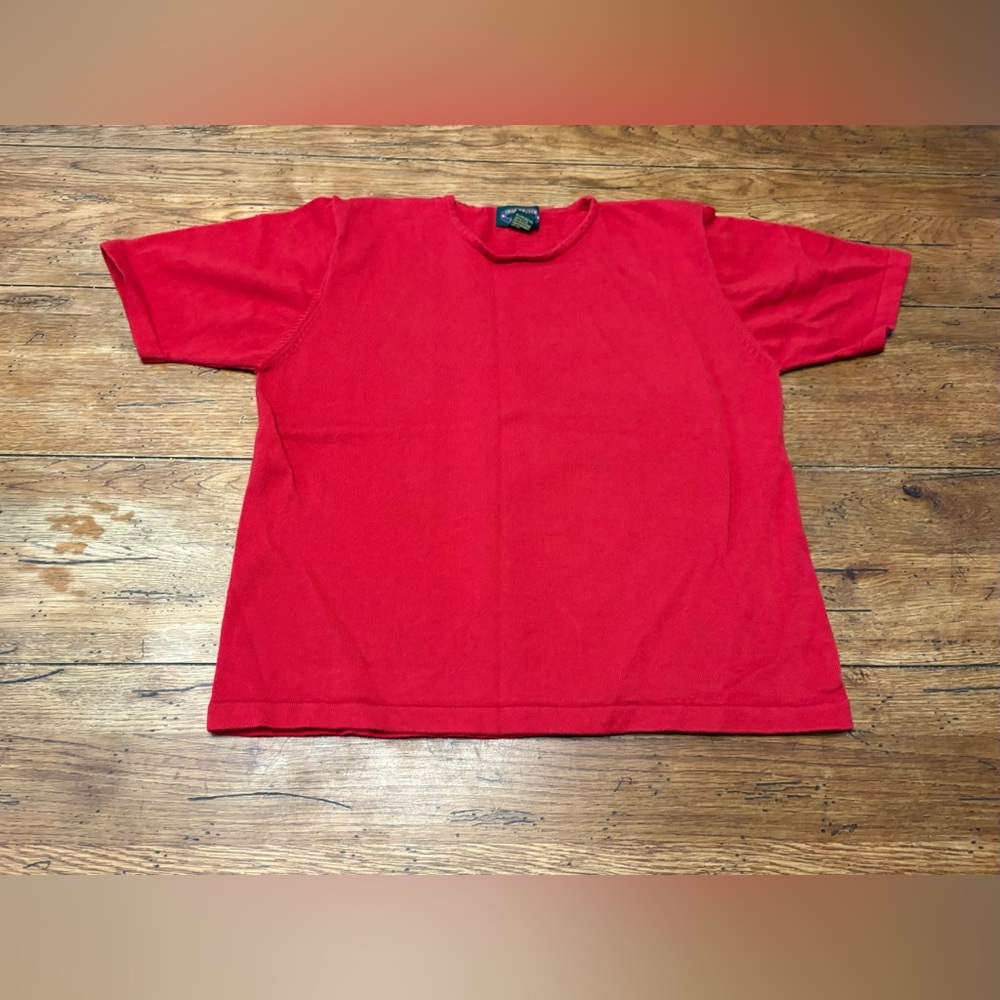 Vintage Polished Ultra Soft Crew Tomato Red 100% Cotton Short Sleeve Sweater
